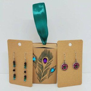 Lot of 2 KL Sparkles Jewelry Dangle Earrings "Elegant Peacock" Swarovski Crystal